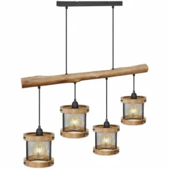 Lampes En Bois-Luminaires Globo Lighting Suspension Globo JEANIE Bois foncé, Noir, 4 lumières