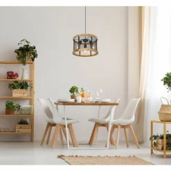 Lampes En Bois-Luminaires Globo Lighting Suspension Globo JEANIE Bois foncé, Noir, 3 lumières