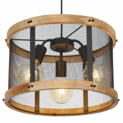 Lampes En Bois-Luminaires Globo Lighting Suspension Globo JEANIE Bois foncé, Noir, 3 lumières