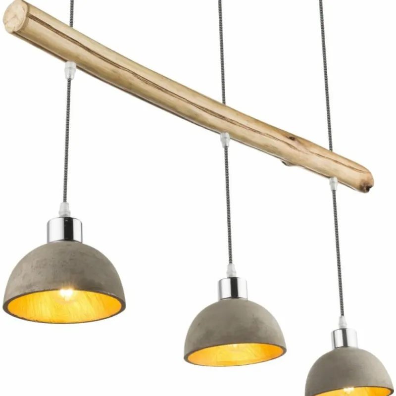 Lampes Dorées-Luminaires Globo Lighting Suspension Globo Jebel Bois clair, Nickel mat, 3 lumières