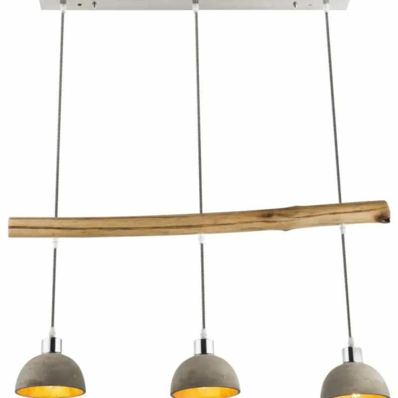 Lampes Dorées-Luminaires Globo Lighting Suspension Globo Jebel Bois clair, Nickel mat, 3 lumières