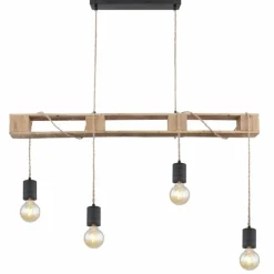 Luminaires Scandinaves-Luminaires Globo Lighting Suspension Globo JOELLE Brun, Bois clair, Noir, 4 lumières