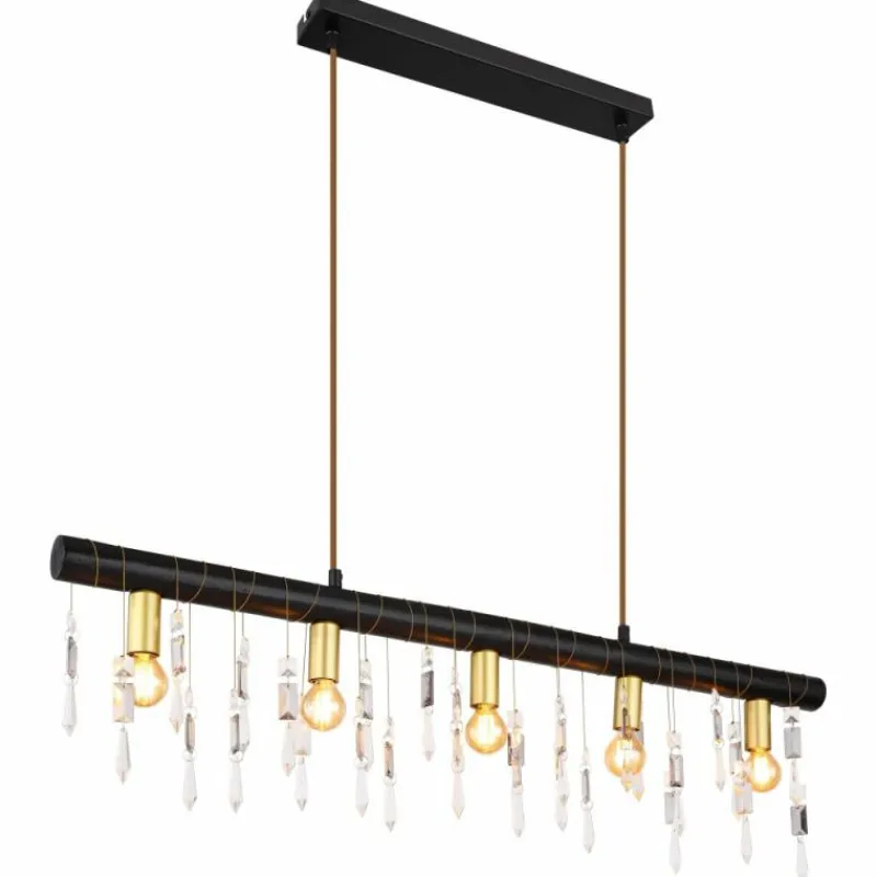 Suspension Verre Fumé-Luminaires Globo Lighting Suspension Globo KIRA Noir, 5 lumières