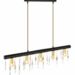 Suspension Verre Fumé-Luminaires Globo Lighting Suspension Globo KIRA Noir, 5 lumières