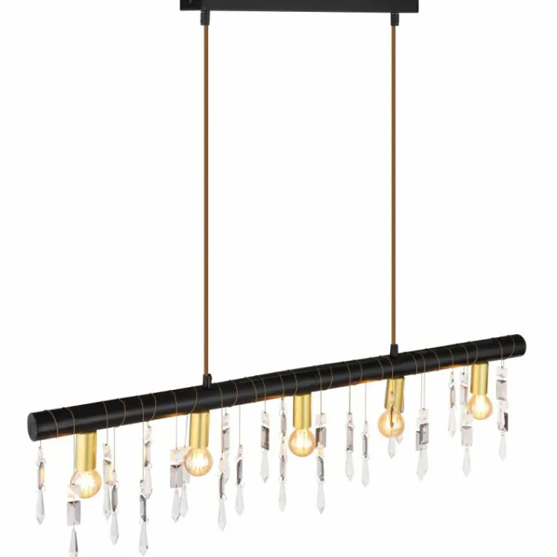 Suspension Verre Fumé-Luminaires Globo Lighting Suspension Globo KIRA Noir, 5 lumières