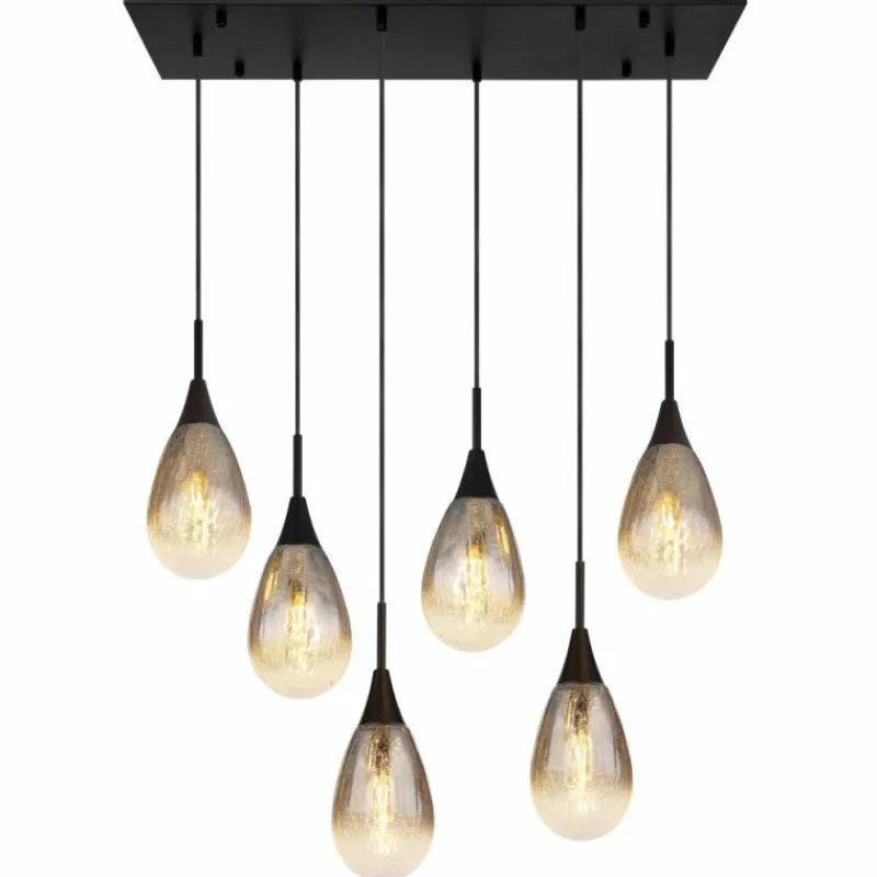 Suspension Verre Fumé-Luminaires Globo Lighting Suspension Globo KRYS Noir, 6 lumières