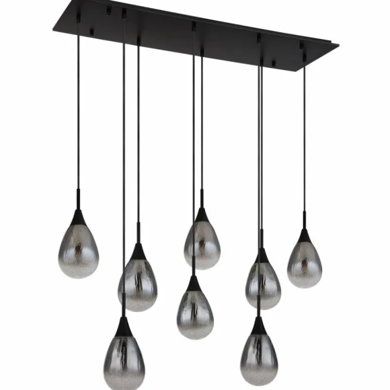 Suspension Verre Fumé-Luminaires Globo Lighting Suspension Globo KRYS Noir, 8 lumières