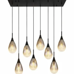 Suspension Verre Fumé-Luminaires Globo Lighting Suspension Globo KRYS Noir, 8 lumières