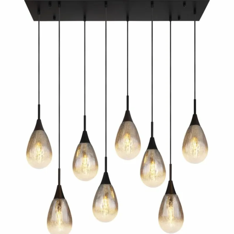 Suspension Verre Fumé-Luminaires Globo Lighting Suspension Globo KRYS Noir, 8 lumières