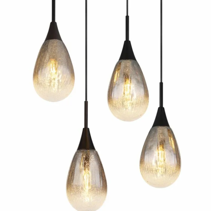 Suspension Verre Fumé-Luminaires Globo Lighting Suspension Globo KRYS Noir, 8 lumières
