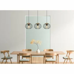 Lampes En Bois-Luminaires Globo Lighting Suspension Globo LACKY Bois clair, Noir, 3 lumières