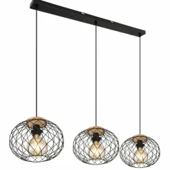 Lampes En Bois-Luminaires Globo Lighting Suspension Globo LACKY Bois clair, Noir, 3 lumières