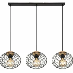 Lampes En Bois-Luminaires Globo Lighting Suspension Globo LACKY Bois clair, Noir, 3 lumières