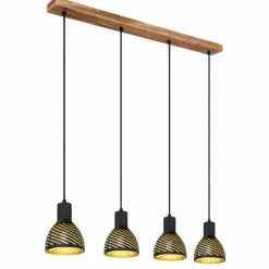 Lampes Dorées-Luminaires Globo Lighting Suspension Globo LENNA Couleur bois, 4 lumières