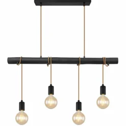 Lampes En Bois-Luminaires Globo Lighting Suspension Globo LEO Noir, 4 lumières