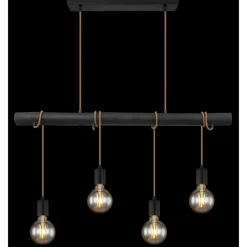 Lampes En Bois-Luminaires Globo Lighting Suspension Globo LEO Noir, 4 lumières