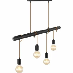 Lampes En Bois-Luminaires Globo Lighting Suspension Globo LEO Noir, 4 lumières