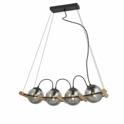 Suspension Verre Fumé-Luminaires Globo Lighting Suspension Globo LEONA Écru, Noir, 4 lumières