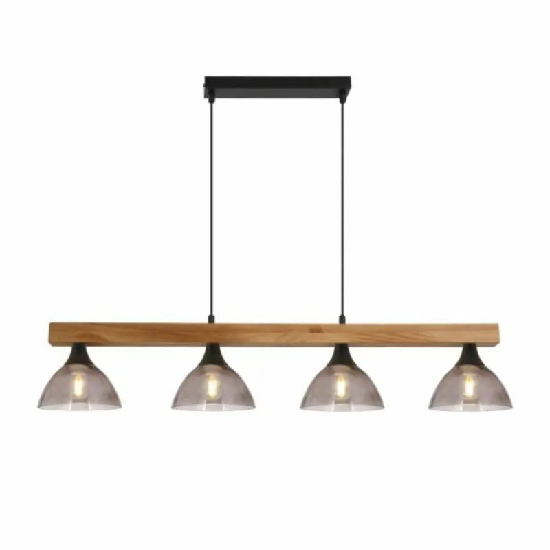 Suspension Verre Fumé-Luminaires Globo Lighting Suspension Globo LINDI Écru, Noir, 4 lumières