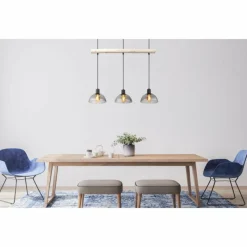 Suspension Verre Fumé-Luminaires Globo Lighting Suspension Globo LINDI Écru, Noir, 3 lumières