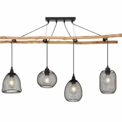 Lampes En Bois-Luminaires Globo Lighting Suspension Globo LIONI Bois clair, Noir, 4 lumières