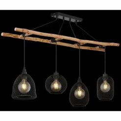 Lampes En Bois-Luminaires Globo Lighting Suspension Globo LIONI Bois clair, Noir, 4 lumières