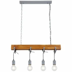 Lampes Industrielles-Luminaires Globo Lighting Suspension Globo LUDI Gris, Bois foncé, 4 lumières