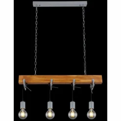 Lampes Industrielles-Luminaires Globo Lighting Suspension Globo LUDI Gris, Bois foncé, 4 lumières