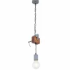 Lampes Industrielles-Luminaires Globo Lighting Suspension Globo LUDI Gris, Bois foncé, 1 lumière