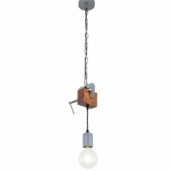 Lampes Industrielles-Luminaires Globo Lighting Suspension Globo LUDI Gris, Bois foncé, 1 lumière