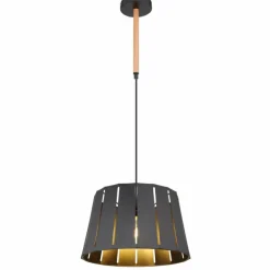 Lampes En Bois-Luminaires Globo Lighting Suspension Globo LUNA Couleur bois, Noir, 1 lumière