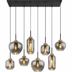 Suspension Verre Fumé-Luminaires Globo Lighting Suspension Globo MATT Noir, 8 lumières