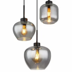 Suspension Verre Fumé-Luminaires Globo Lighting Suspension Globo MATT Noir, 3 lumières