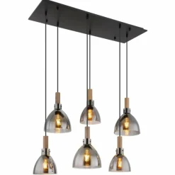 Suspension Verre Fumé-Luminaires Globo Lighting Suspension Globo MATTEA Noir, 6 lumières