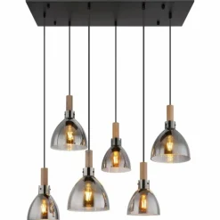 Suspension Verre Fumé-Luminaires Globo Lighting Suspension Globo MATTEA Noir, 6 lumières