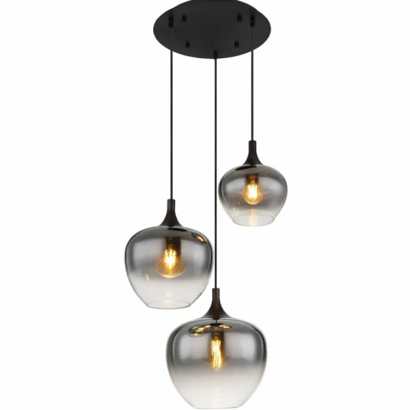 Suspension Verre Fumé-Luminaires Globo Lighting Suspension Globo MAXY Noir, 3 lumières