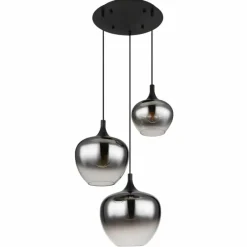 Suspension Verre Fumé-Luminaires Globo Lighting Suspension Globo MAXY Noir, 3 lumières