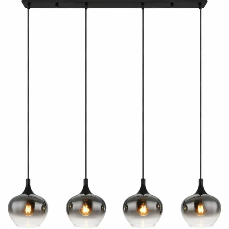 Suspension Verre Fumé-Luminaires Globo Lighting Suspension Globo MAXY Noir, 4 lumières