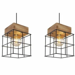 Lampes Industrielles-Luminaires Globo Lighting Suspension Globo MERRIL Bois clair, Noir, 3 lumières