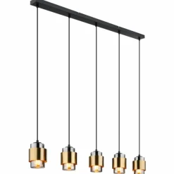 Suspension Verre Fumé-Luminaires Globo Lighting Suspension Globo MILLEY Laiton, Noir, 5 lumières