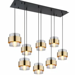 Suspension Verre Fumé-Luminaires Globo Lighting Suspension Globo MILLEY Noir, 8 lumières
