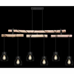 Luminaires Scandinaves-Luminaires Globo Lighting Suspension Globo MINA Bois clair, Noir, 6 lumières