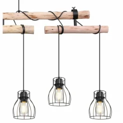 Luminaires Scandinaves-Luminaires Globo Lighting Suspension Globo MINA Bois clair, Noir, 6 lumières