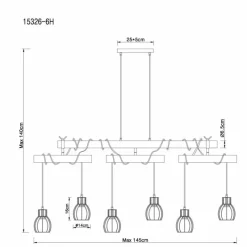 Luminaires Scandinaves-Luminaires Globo Lighting Suspension Globo MINA Bois clair, Noir, 6 lumières
