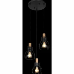 Lampes En Bois-Luminaires Globo Lighting Suspension Globo MINA Bois foncé, Noir, 3 lumières