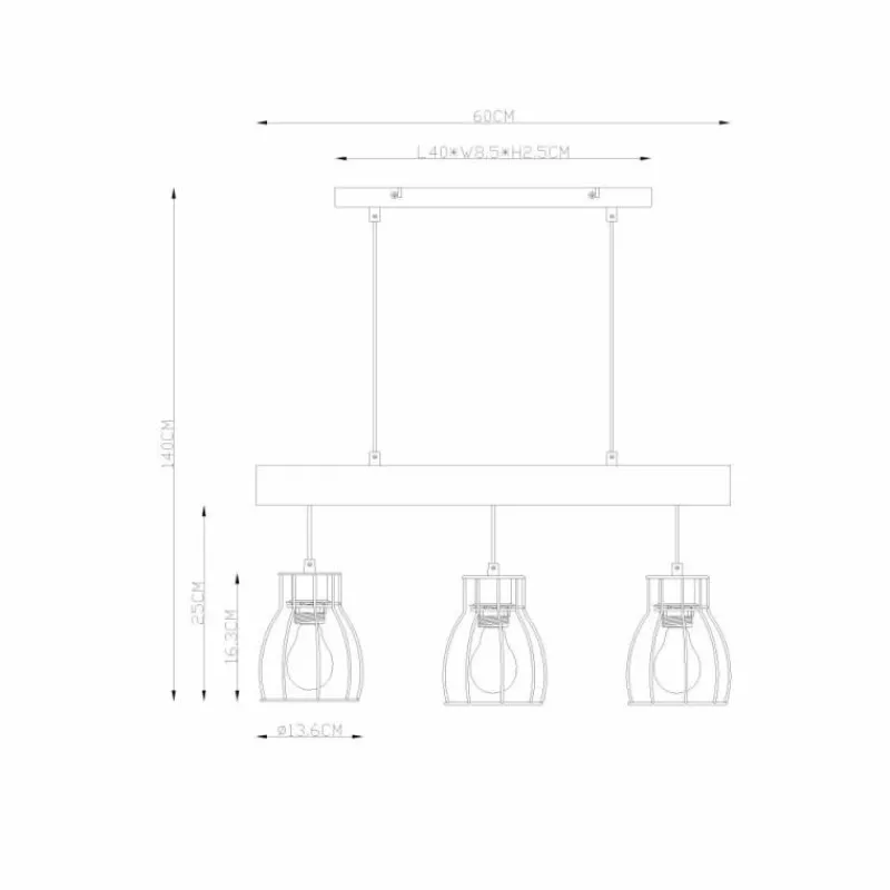 Lampes Vintages & Rétros-Luminaires Globo Lighting Suspension Globo MINA Noir, 3 lumières