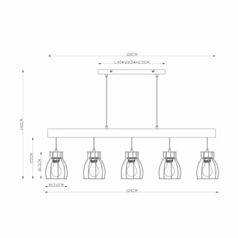 Lampes Vintages & Rétros-Luminaires Globo Lighting Suspension Globo MINA Noir, 5 lumières