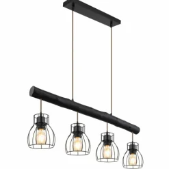 Lampes En Bois-Luminaires Globo Lighting Suspension Globo MINA Noir, 4 lumières