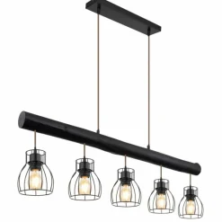 Lampes En Bois-Luminaires Globo Lighting Suspension Globo MINA Noir, 5 lumières