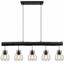 Lampes En Bois-Luminaires Globo Lighting Suspension Globo MINA Noir, 5 lumières